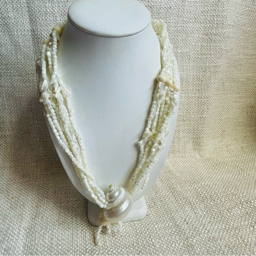 Vintage White Multi-Strand Mother of Pearl Shell Beaded Necklace